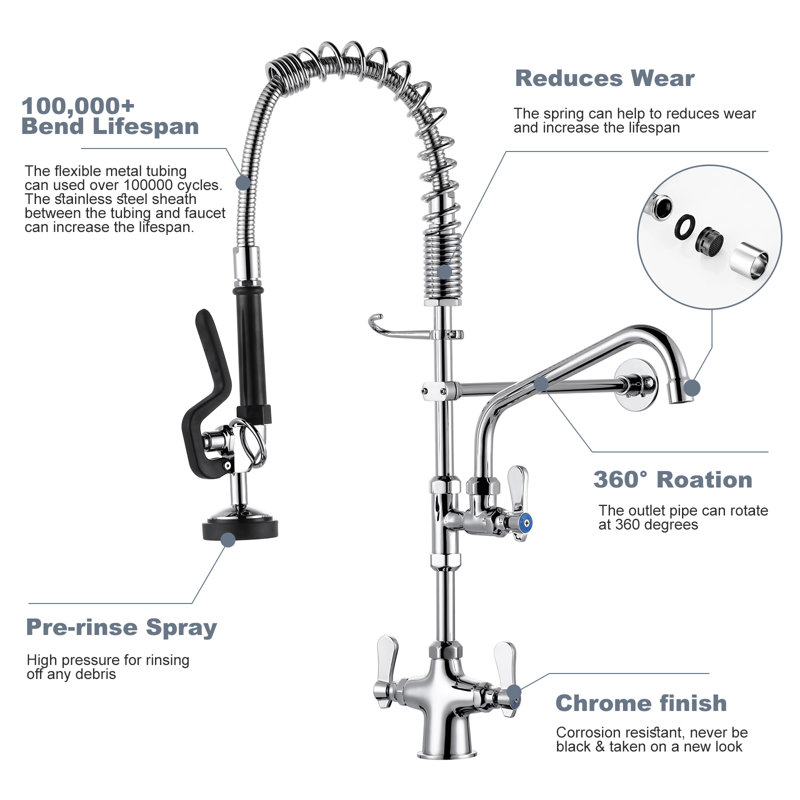 Chrome Triple Handle Pull Down Sprayer Kitchen Faucet