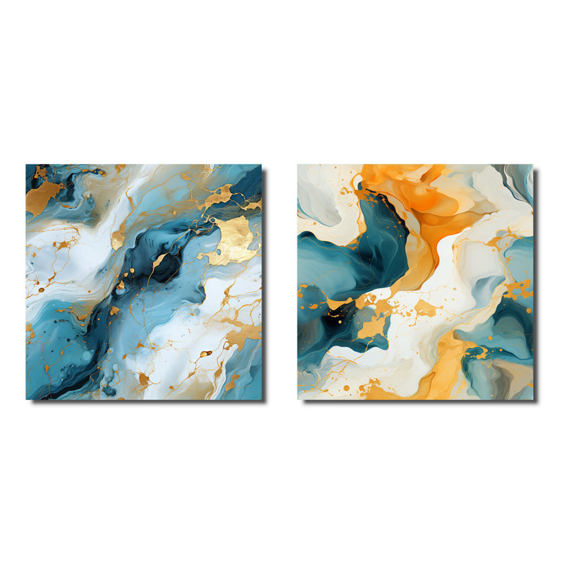 Jeremy - Ensemble de 2 collages abstraits carrés, H 16 po x l 33 po, Toile tendue