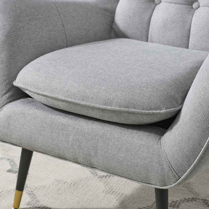 Brianne 30.31'' W Tufted Upholstered Accent Armchair, Light Gray Linen Blend