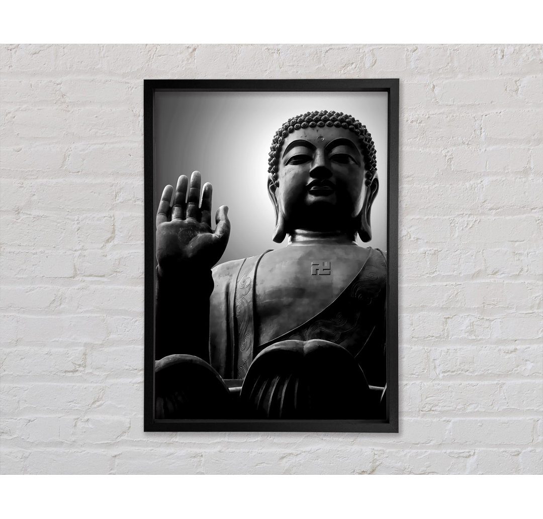 Schwarze und weiße Buddha-Statue - Einzelner Bilderrahmen Kunstdrucke auf Leinwand