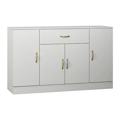 Buffet de rangement avec 1 tiroir et 4 portes, grande armoire de rangement blanche, convenant à la cuisine et à la salle à manger