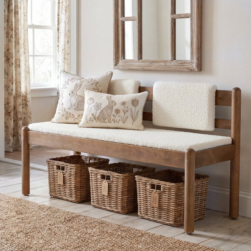 Modern Upholstered Entryway Bench With Solid Wood Frame