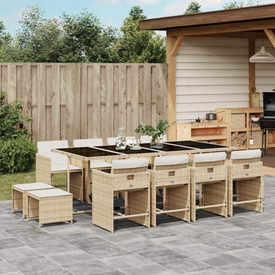 13 Piece Garden Dining Set with Cushions Poly Rattan