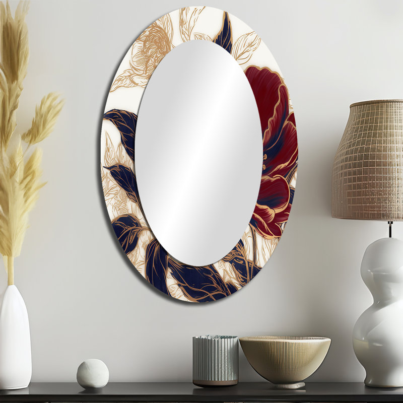 Miroir mural rouge sur œillets rouge et bleu I, 36 po x 24 po