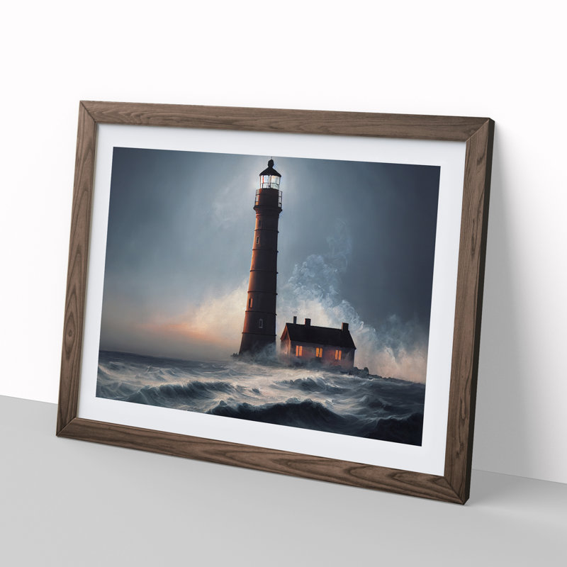 Bright Lighthouse - Single Picture Frame Print, Walnut Framed, 25cm H x 34cm W x 2cm D