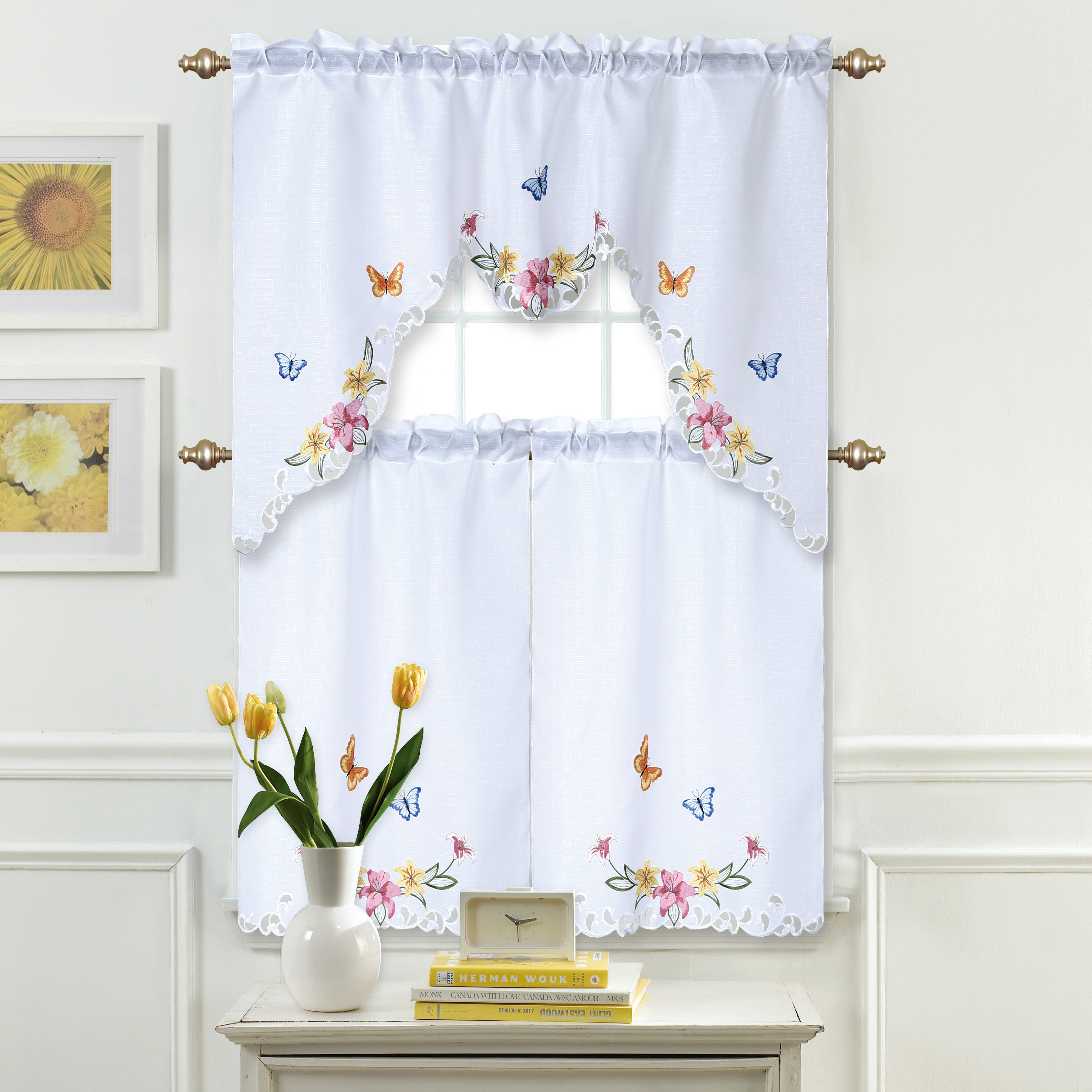 Ophelia & Co. Serafino Swag 60" Kitchen Curtain in Blue/Yellow/Pink