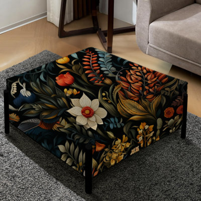 Eclectic Flowers Dark Colour Extravaganza - Eclectic Large Square Ottoman