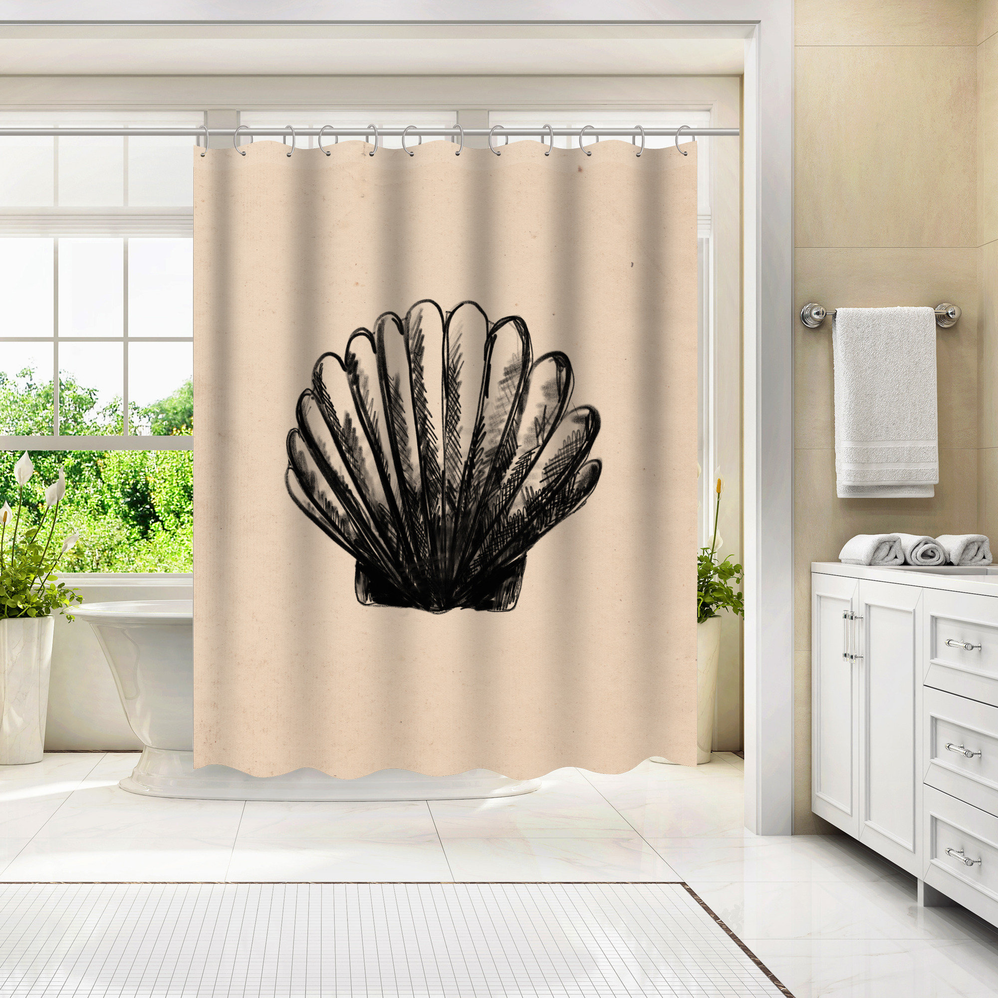 Bless international 71 x 74 Shower Curtain, Illustrated Sea Shell 3 by  Jetty Printables