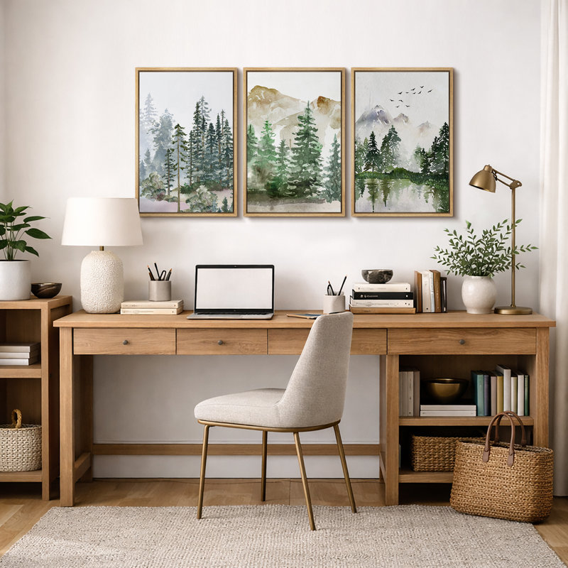 «Woodland Forest Landscape», œuvre d'art de pin vert naturel, peinture murale de salon moderne et rustique, ensemble de 3 impressions sur toile encadrées, "16" x 24 "x 3 pièces, 24" x 36 "x 3 pièces, 20" x 60 "x 3 pièces