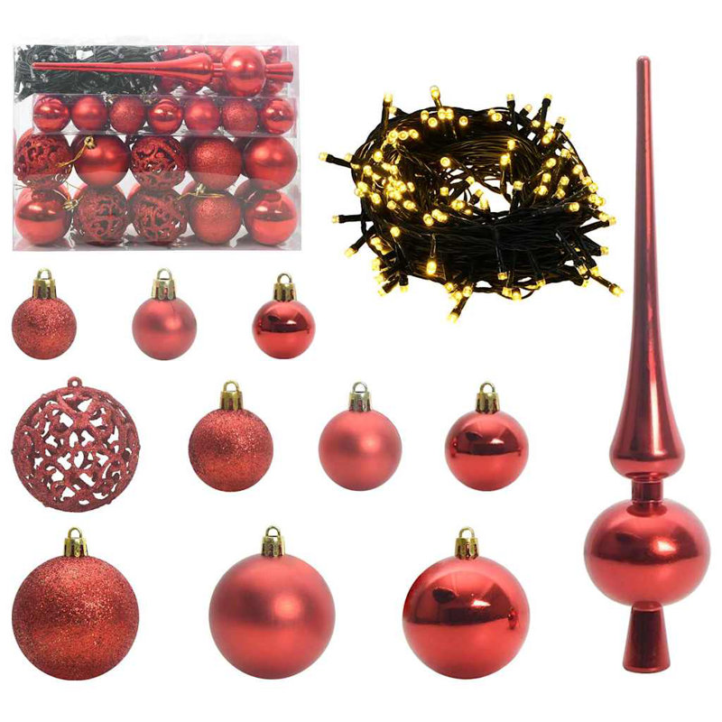 Christmas Bauble Set with 150 LEDs 61 pcs Plastic, Red