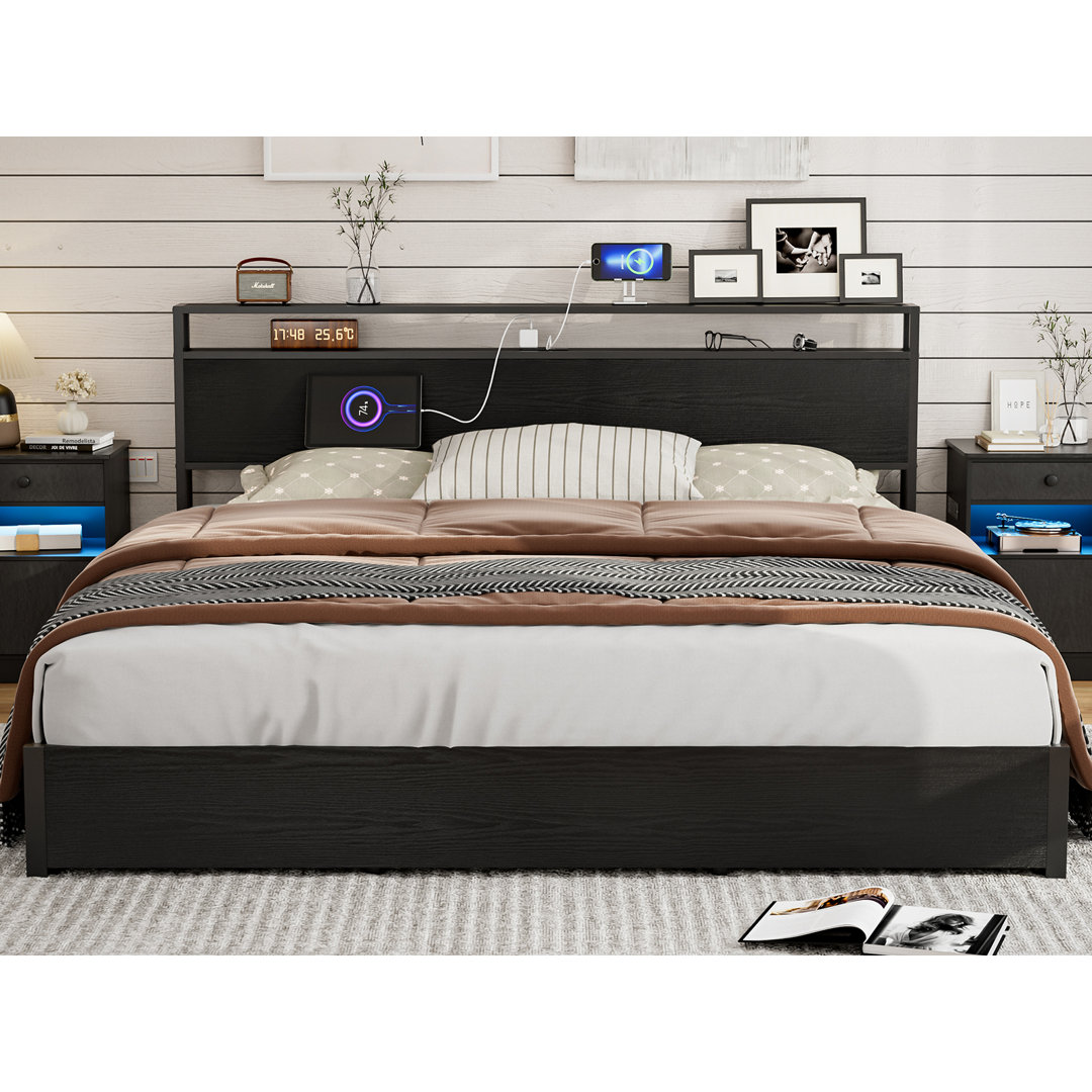 Antonietti Lift Up Storage Bed, with 2-Tier Storage Shelf Headboard & Charging Station 17 Stories 