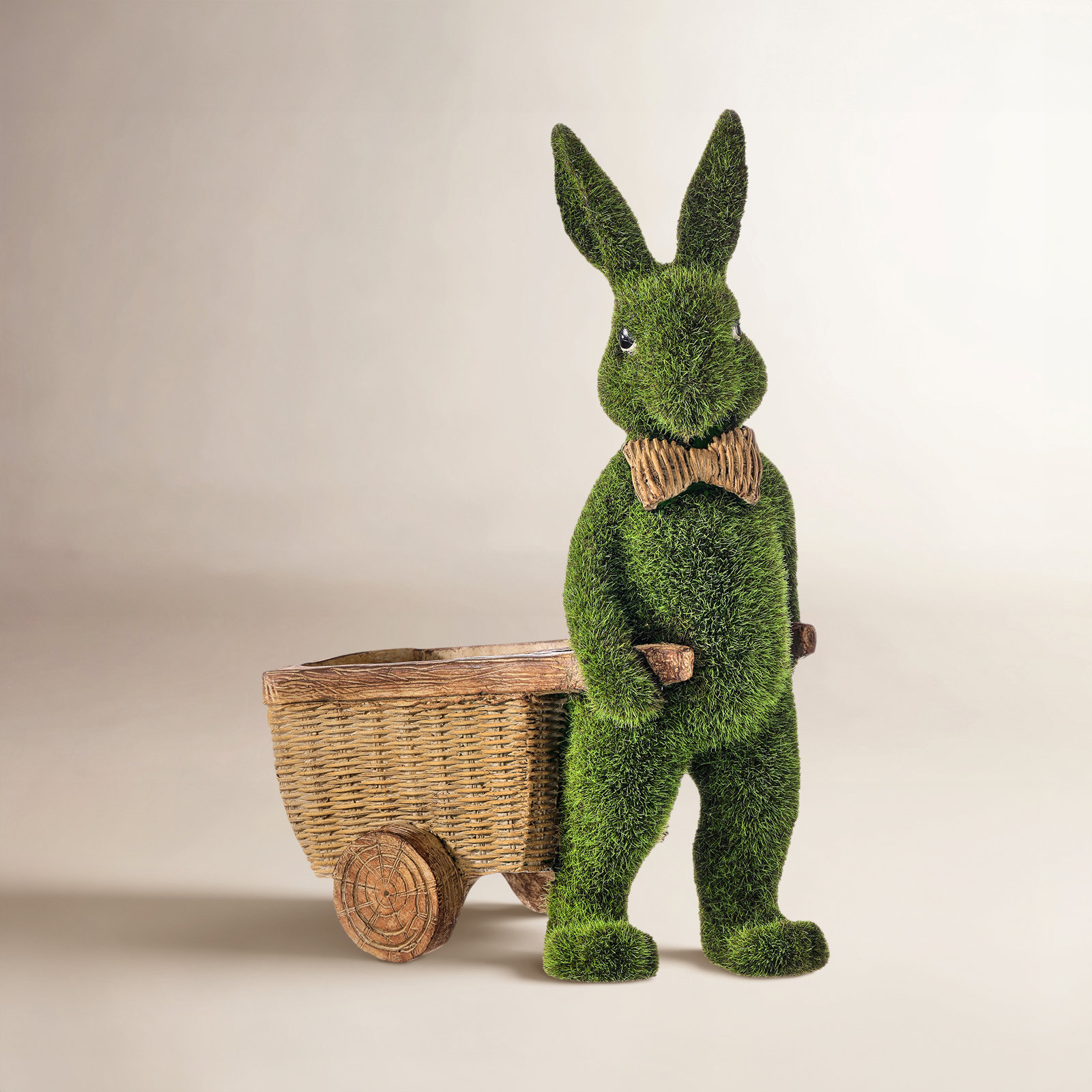 Mossed Bunny with Cart Figurine
