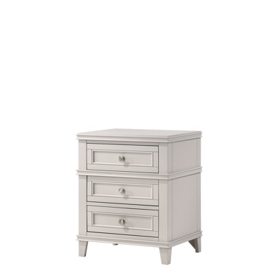 3 Drawer Nightstand With - Gray Solid Wood & 3 Port Storage