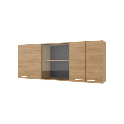 Armoire murale en chêne naturel naturel en mélamine avec 4 portes et rangement en verre