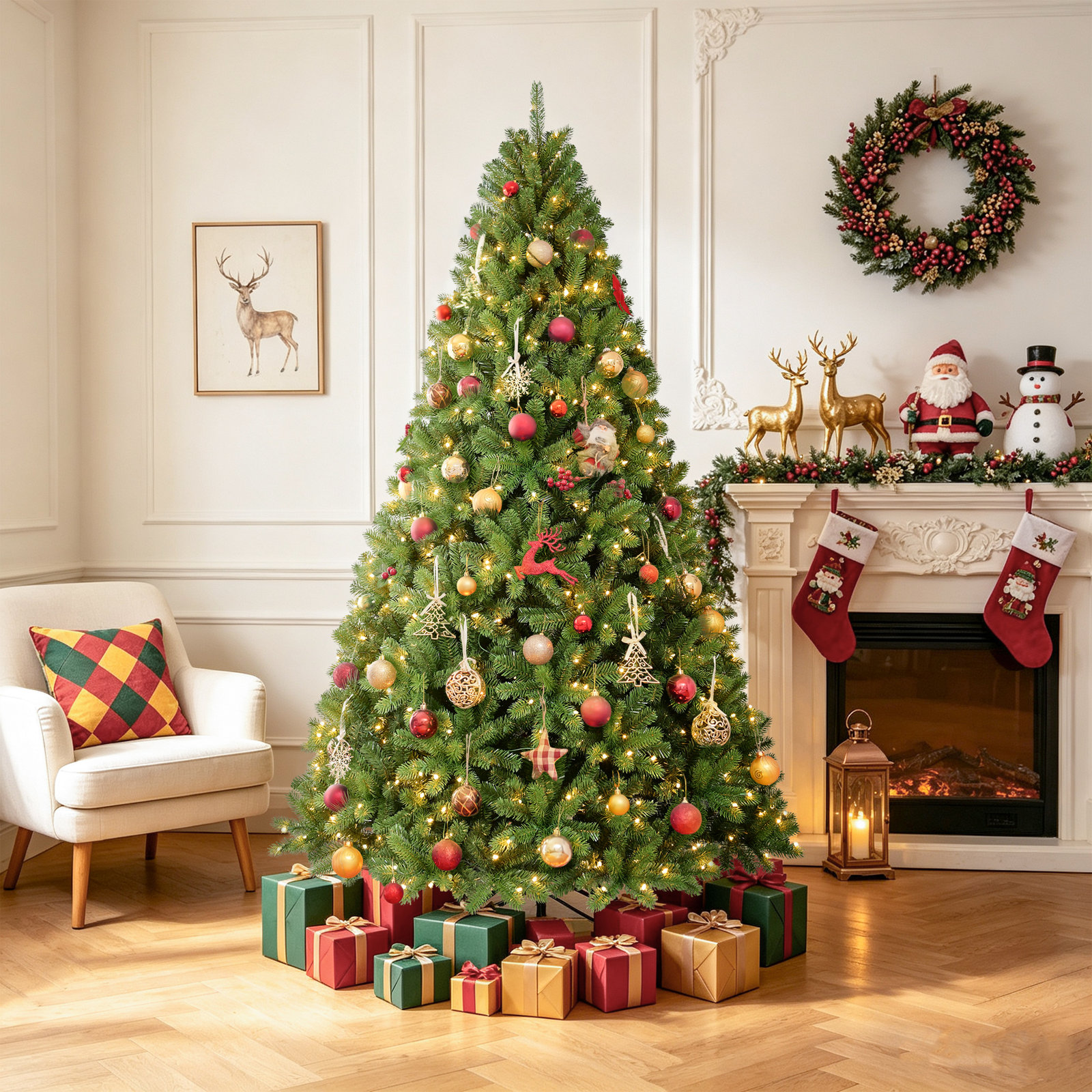 White Pre-Lit Spruce Christmas Tree, 7ft H