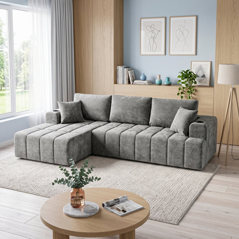 Canapé modulaire en chenille en nuage Aino avec porte-gobelets et poches latérales Aino, Gris foncé