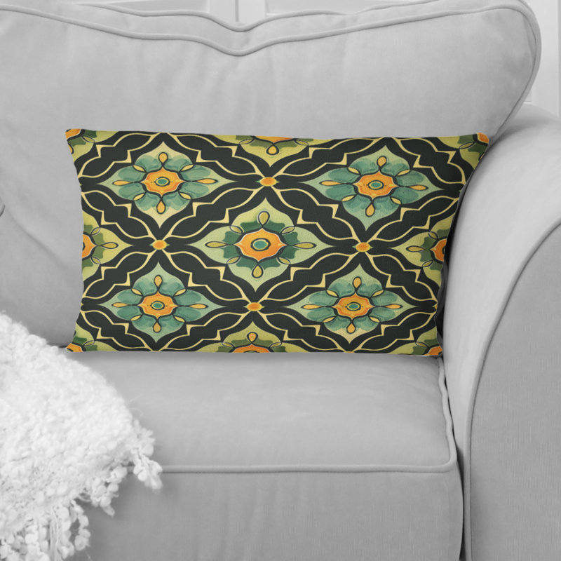 Black Green Trellis Pattern - Modern Lumbar Pillow