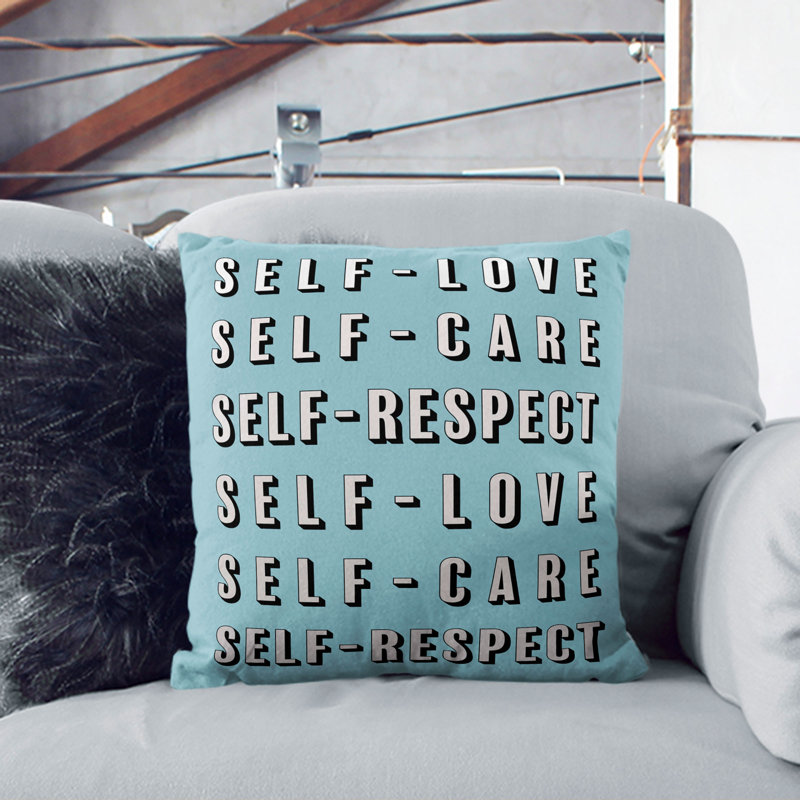 Love Care And Respect Typography Square Throw Cushion, White, 40cm H x 40cm W x 15cm D