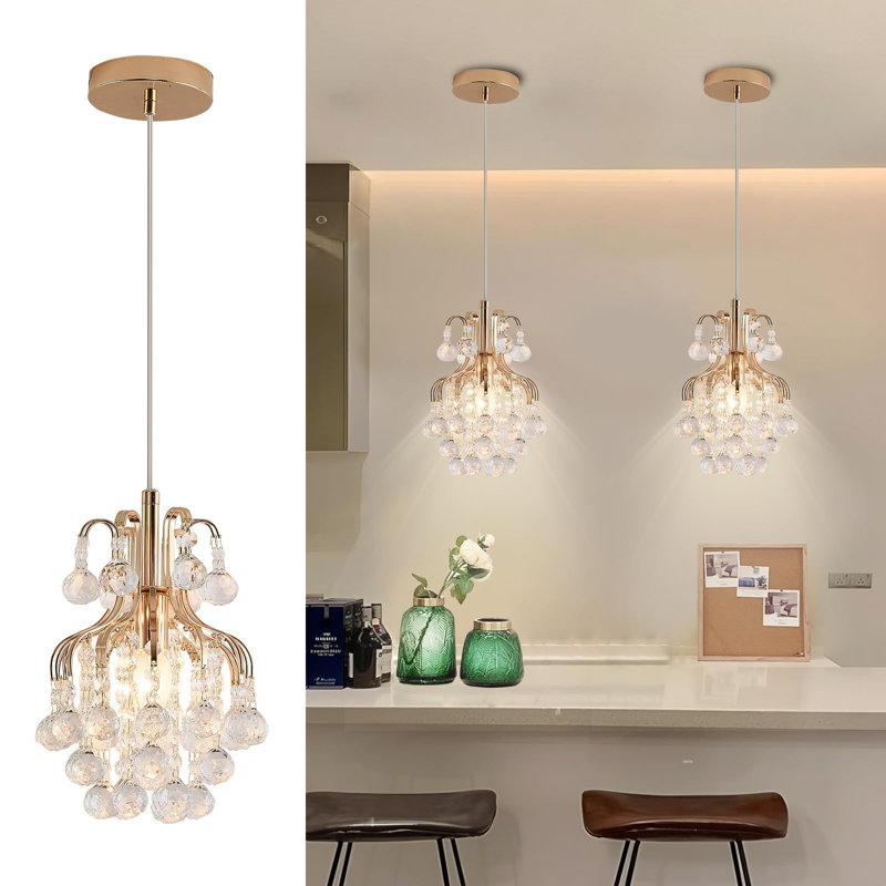 Élégant mini lustre suspendu en cristal, luminaire suspendu moderne pour petits espaces, chambre à coucher, îlot de cuisine, entrée, patio couvert, (transparent)