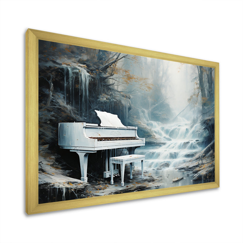 Piano Piano Cascade I sur toile, Cadre doré simple, H 24 po x l 32 po x P 1 po