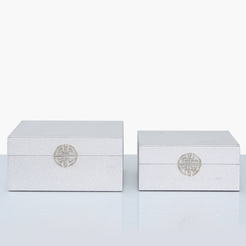Faux Leather Jewelry Boxes, Modern Design Decoration Storage Boxes Set, Silver