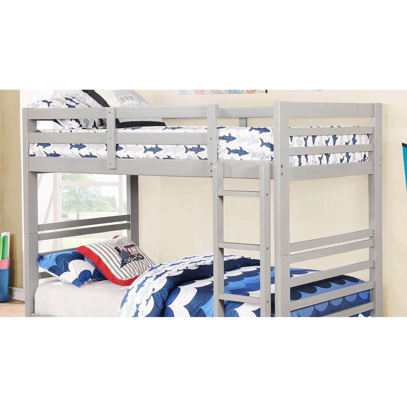 Lit simple superposé transitionnel moderne avec deux tiroirs et une finition grise attachée en bois massif 10 pièces Lattes de couleur, dessous pour le rangement