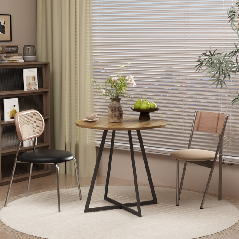 Table de salle à manger ronde 31,5 pouces, petite table de cuisine circulaire avec pieds en métal noir pour 2 à 4 personnes, table de salle à manger moderne, brun (table seulement)