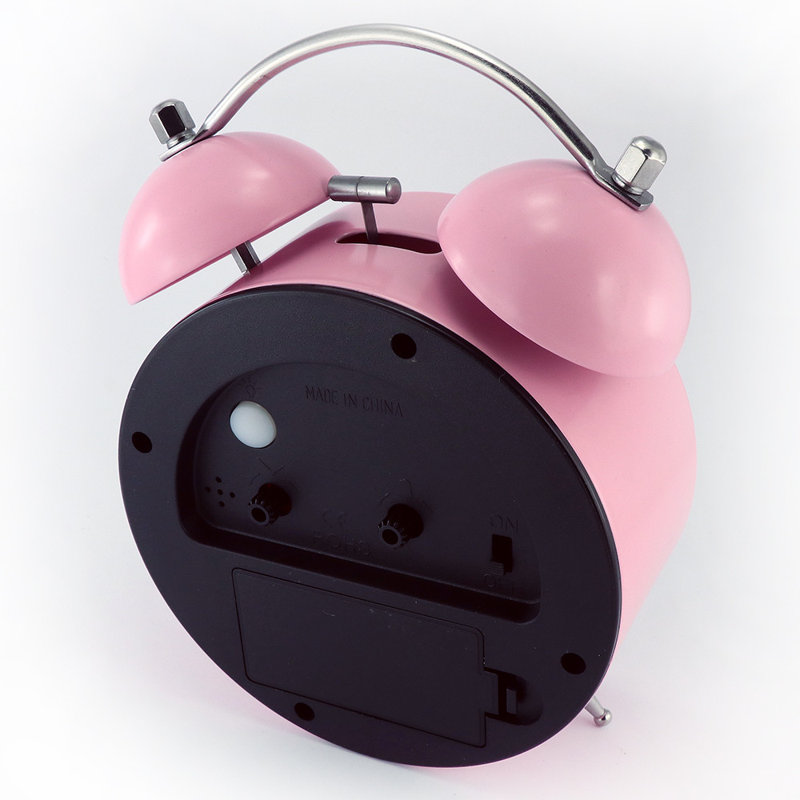 Roman Numeral Metal Mechanical Alarm Tabletop Clock, Pink