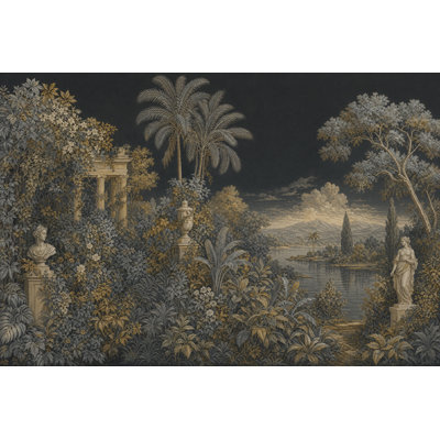 Papier peint classique, paysage, ruines et colonnes tropicales, décoration murale amovible