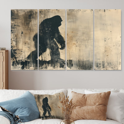 Black Beige Shadow Silhouette Bigfoot - Bigfoot Wall Decor Set
