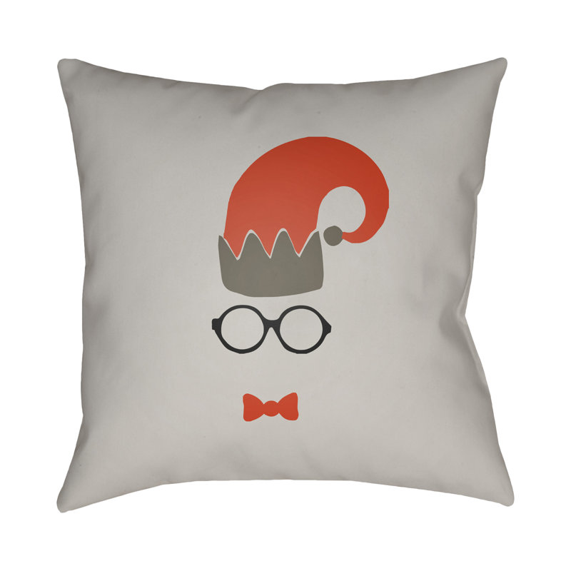 Graphic Print Indoor/Outdoor Throw Pillow, 18" H x 18" W x 4" D, Light Gray / Red