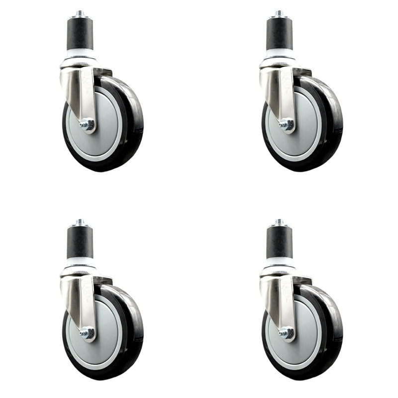 Ensemble de roulettes extensibles en polyuréthane pivotant, H 5 po x l 5 po, Noir