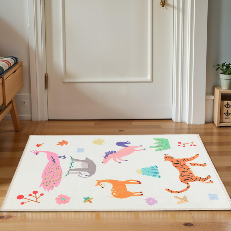 Tapis antidérapant lavable pour chambre d'enfant Animal Safari, Rectangle 2 pi x 3 pi