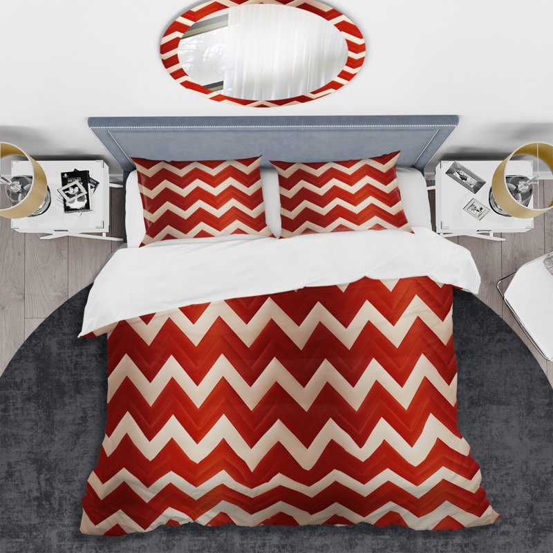 Ensemble de housse de couette Fiery Red Chevron Passion, Housse de couette pour très grand lit et 2 très