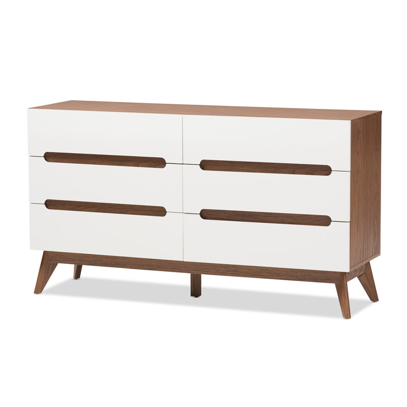 Cravens 6-Drawer Dresser in Two-Tone White/ Walnut Finish, 31.15'' H X 55.72'' W X 15.50'' D"