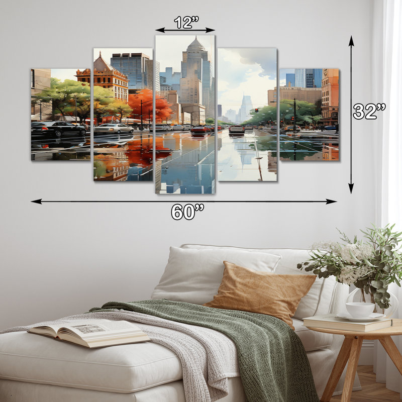 Skyscrapers Urban Heights IV - Cityscapes, reproduction d'art sur toile - 5 panneaux
