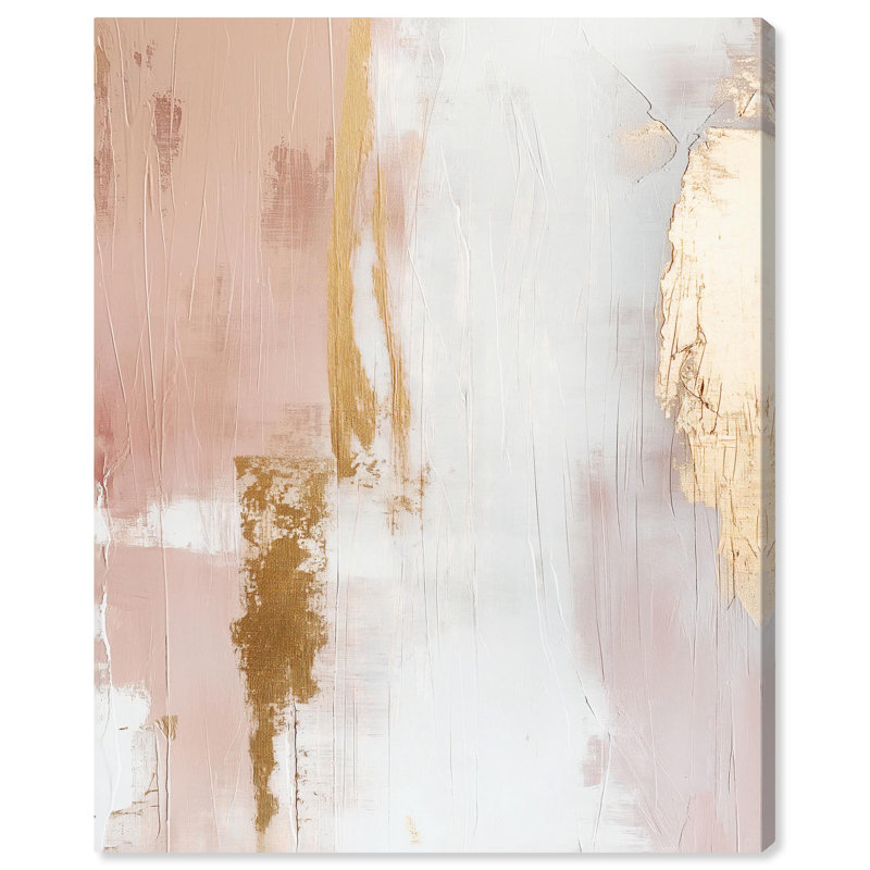Lueur dorée sur toile rose, ton de terre abstrait par Art Remedy, H 36 po x l 30 po, Toile tendue