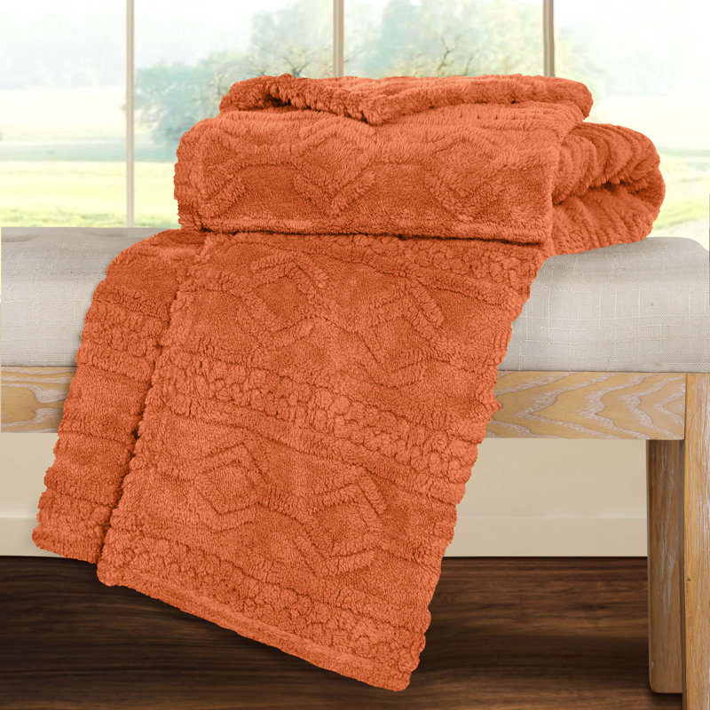Dusty Orange Fleece Knitted Throw XL Blanket