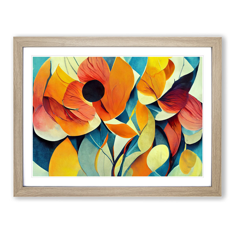 Flowers Abstract Vol.3 - Single Picture Frame Painting, 25cm H x 34cm W x 2cm D, Oak