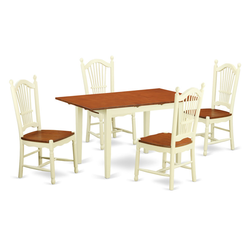 L'ensemble de salle à manger 5 pièces comprend une table de salle à manger rectangulaire avec feuille papillon et 4 chaises de cuisine, babeurre et cerise