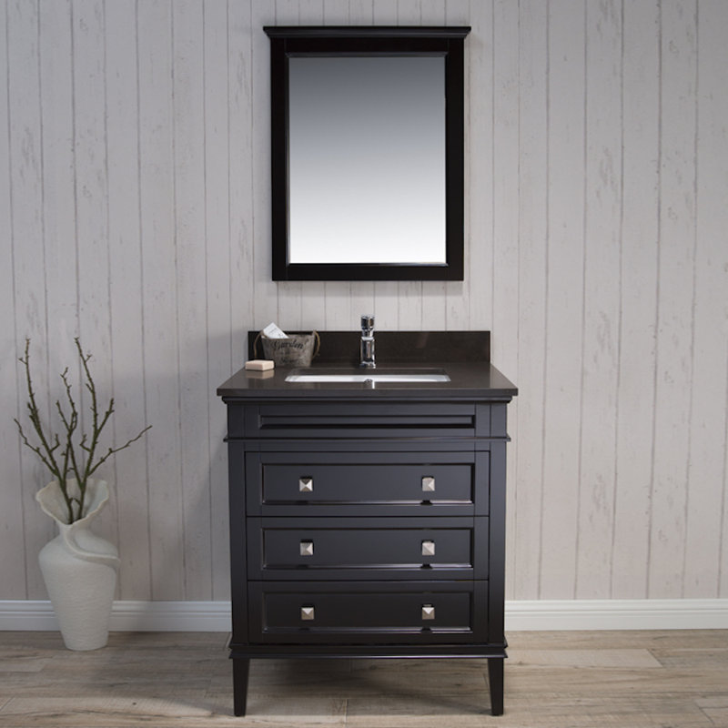 Ensemble de meuble-lavabo de salle de bain simple avec miroir 31 po Briese, Espresso