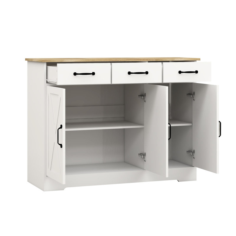 Buffet 3 portes à 3 tiroirs, blanc, style salle à manger avec armoire à buffet blanche, look, portes, construction robuste