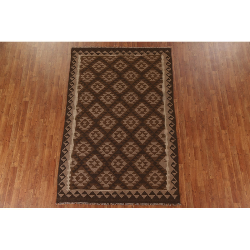 Tapis oriental brun en laine Kilim 5 x 8