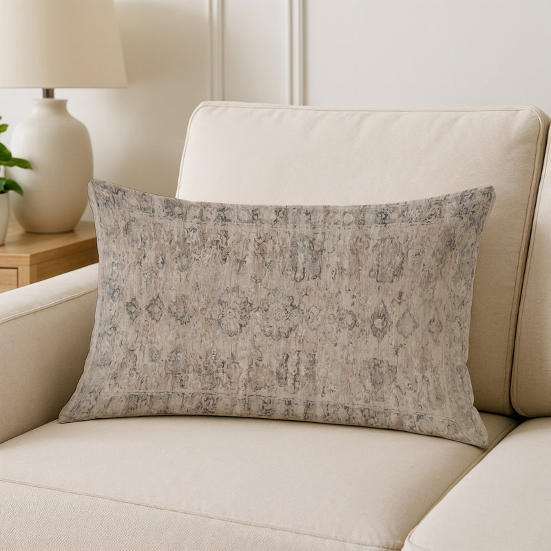 Coussin décoratif intérieur et extérieur Modern, Taupe / damas brun pâle, Rectangle H 20 po x l 14 po