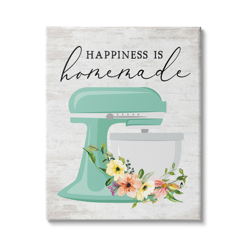 Batteur sur socle «Happiness Is Hom Made» par Lettred and Lined - impression, H 48 po x l 36 po, Toile tendue