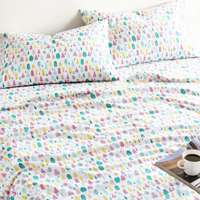 Twin Xl Cotton Flannel Sheet With White Holiday Trees , Fitted Fits 12" Mattress, Includes Flat And 1 Pillowcase 100% In Design,