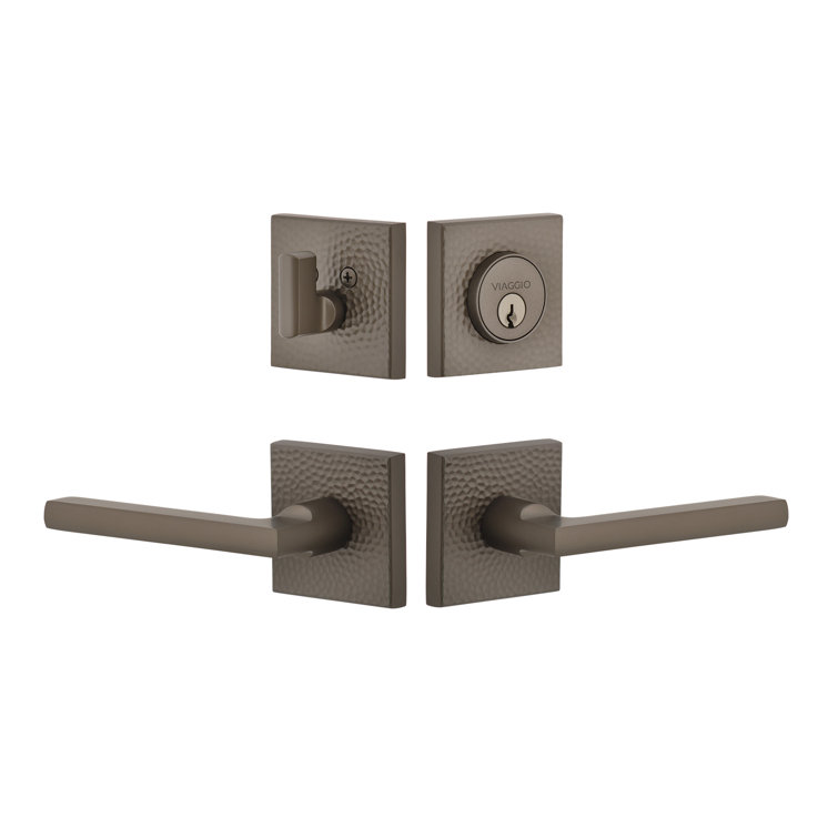 Viaggio Quadrato Hammered Texture Rosette Complete Entry Set with Milano Lever