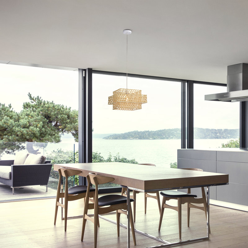 Luminaire suspendu carré en rotin 1 lumière Caitlyn