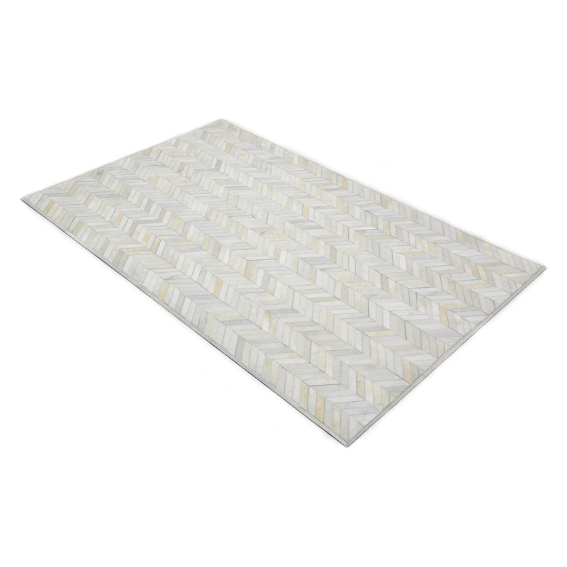 Meir Hand Knotted Tencel Geometric Area Rug in Ivory, Rectangle 3' x 5'