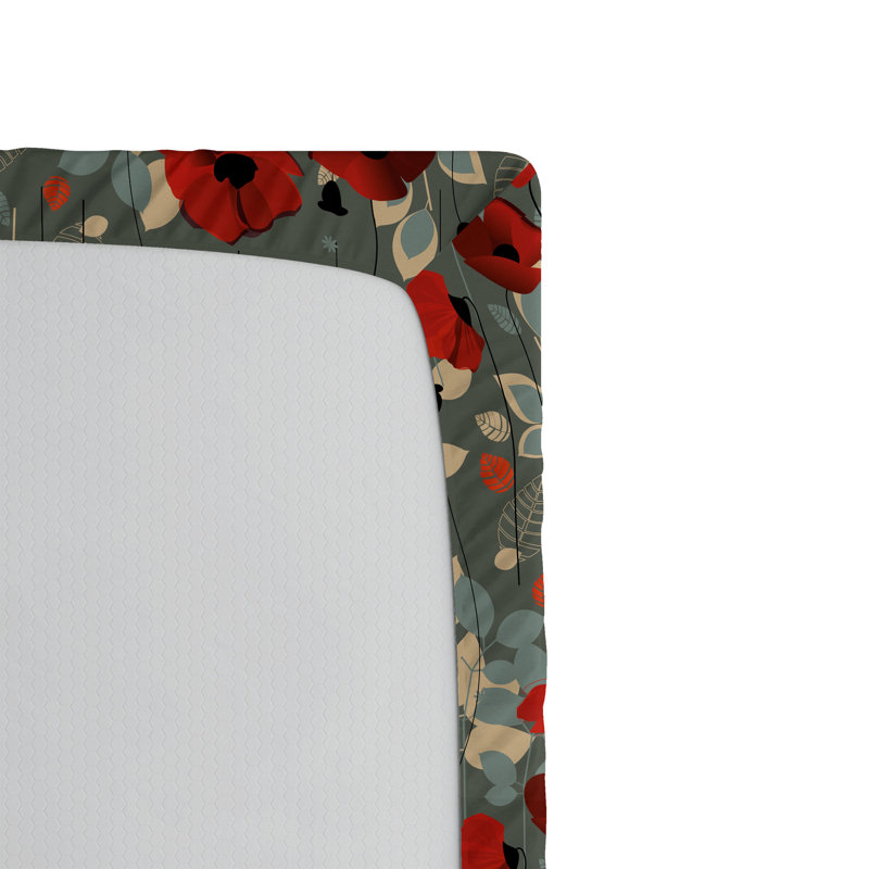 Drap-housse Ambesonne, paquet de 2, Gris / rouge / floral beige, Drap-housse de taille double